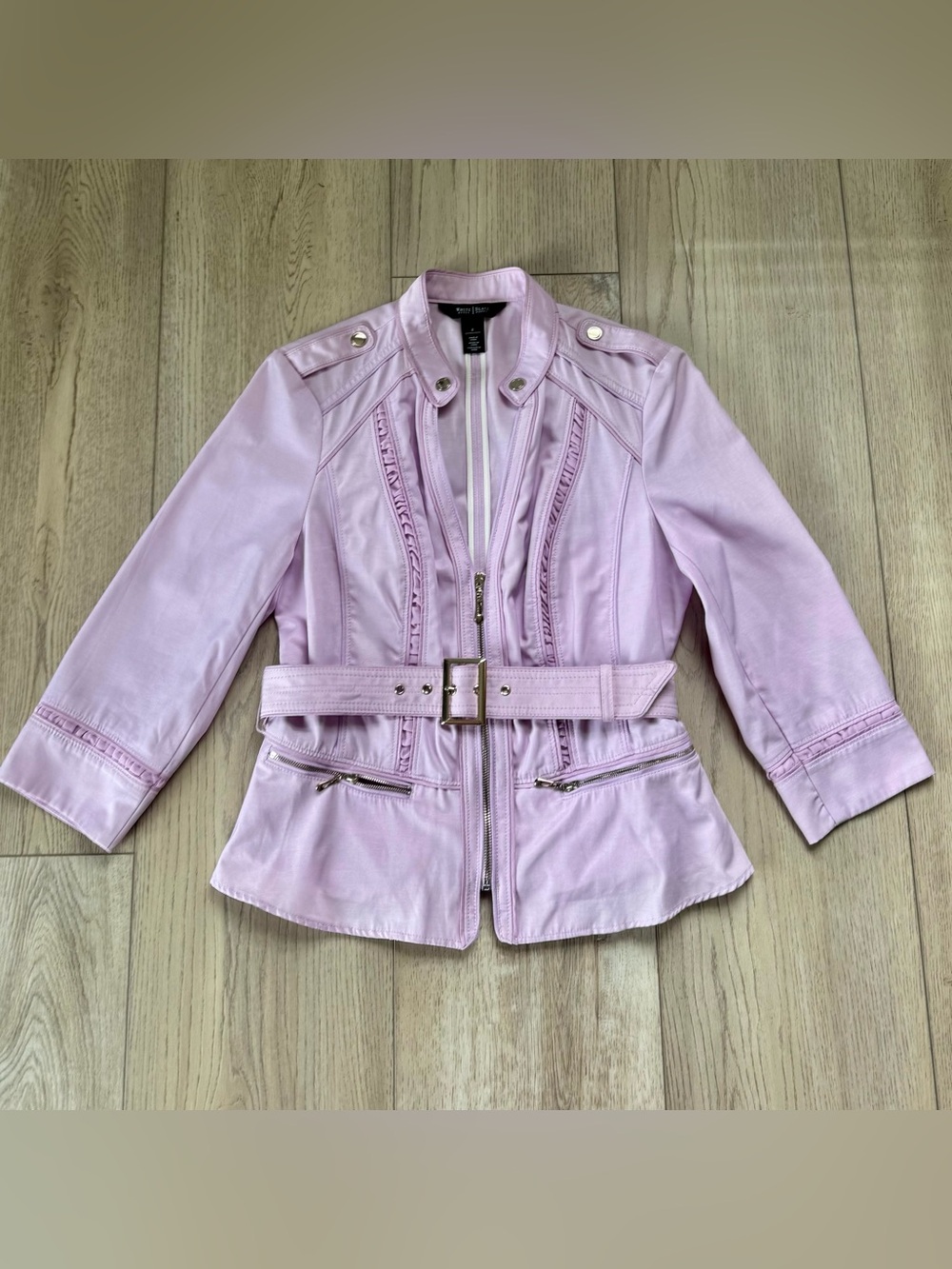 WHBM White House Black Market Purple Lavender Belted Zip Jacket size 8